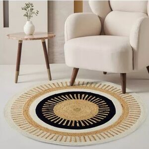 Round Bohemian Area Rug with Sunburst Design
